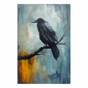 カラスの絵画 鳥のオリジナルアート カラスの絵画 カラスのウォールアート 動物のアートワーク カラスの油絵 黒い鳥のキャンバスアート