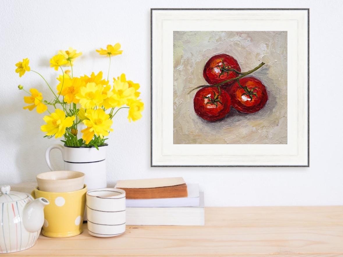 トマトのインパスト油絵：キッチンの静物画、6x6 - Etsy 日本