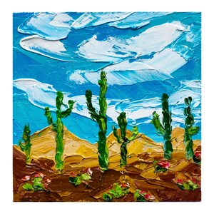 Saguaro Cactus Painting Desert Original Art Arizona Wall Art Cactus impasto oil painting Arizona Desert original small art 4x4 by Alla
