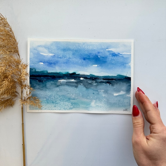 Abstract Seascape Painting Coastal Watercolor Original Art
