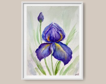 Purple Iris Watercolor Art Print: Minimalist Floral Wall Decor