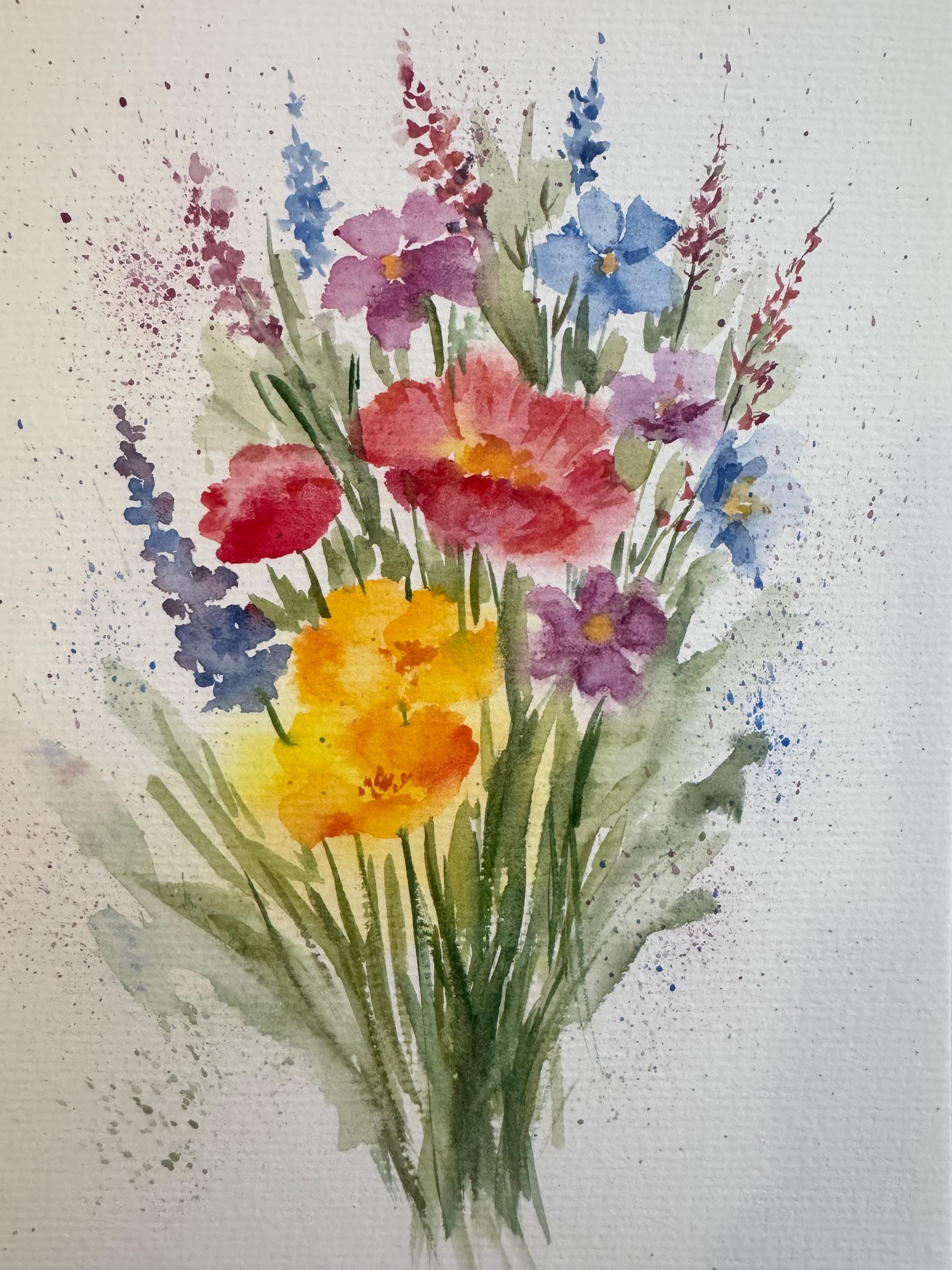 Original Wildflower Watercolor Painting: Meadow Floral Art (8x6