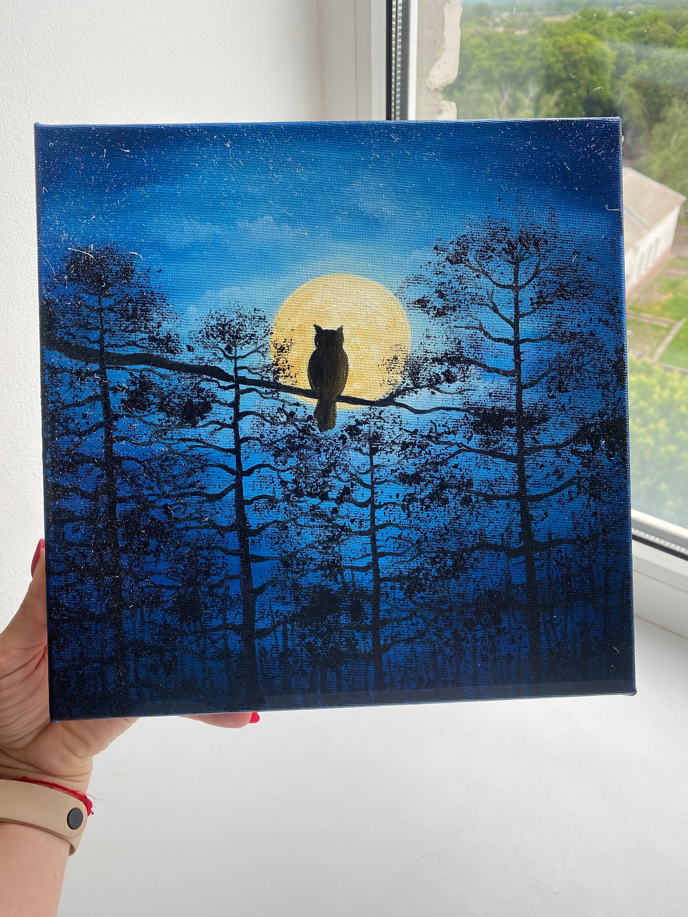 Buy Original Full Moon Oil Painting: Night Forest Pine Trees