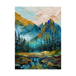 Glacier National Park Painting Mountain Wall Art Hiking Landscape Travel Original Art Impasto Oil Painting Colorful Mountain Landscape 8x6
