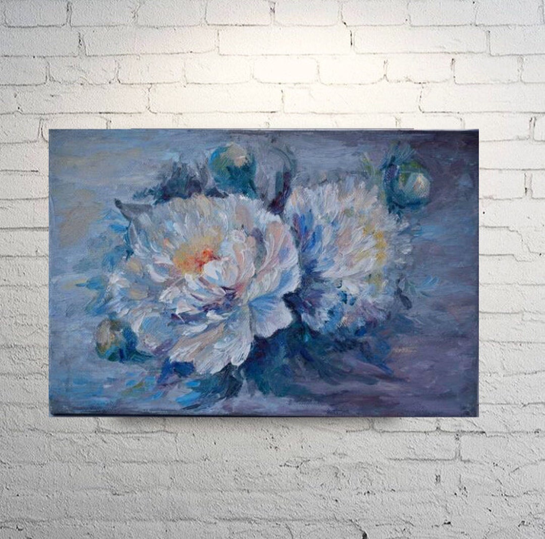 インパスト白牡丹油絵：花の壁アート（8x12） - Etsy 日本