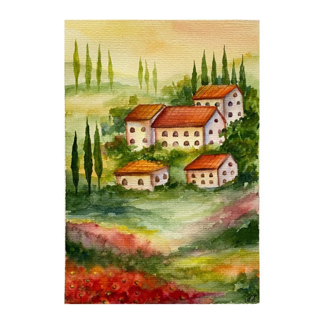 Original Tuscany Watercolor Painting: Italy Landscape Art (8x6) - Etsy