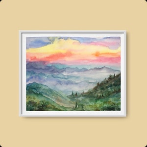 Smoky Mountains painting Art Print on canvas National Park Wall Art Mountain Landscape watercolor painting Blue Ridge print on canvas
