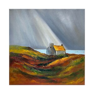 Scotland Painting Cottage Original Art Scottish Landscape Wall Art Scotland impasto painting Scottish Cottage artwork 10x10 inches by Alla