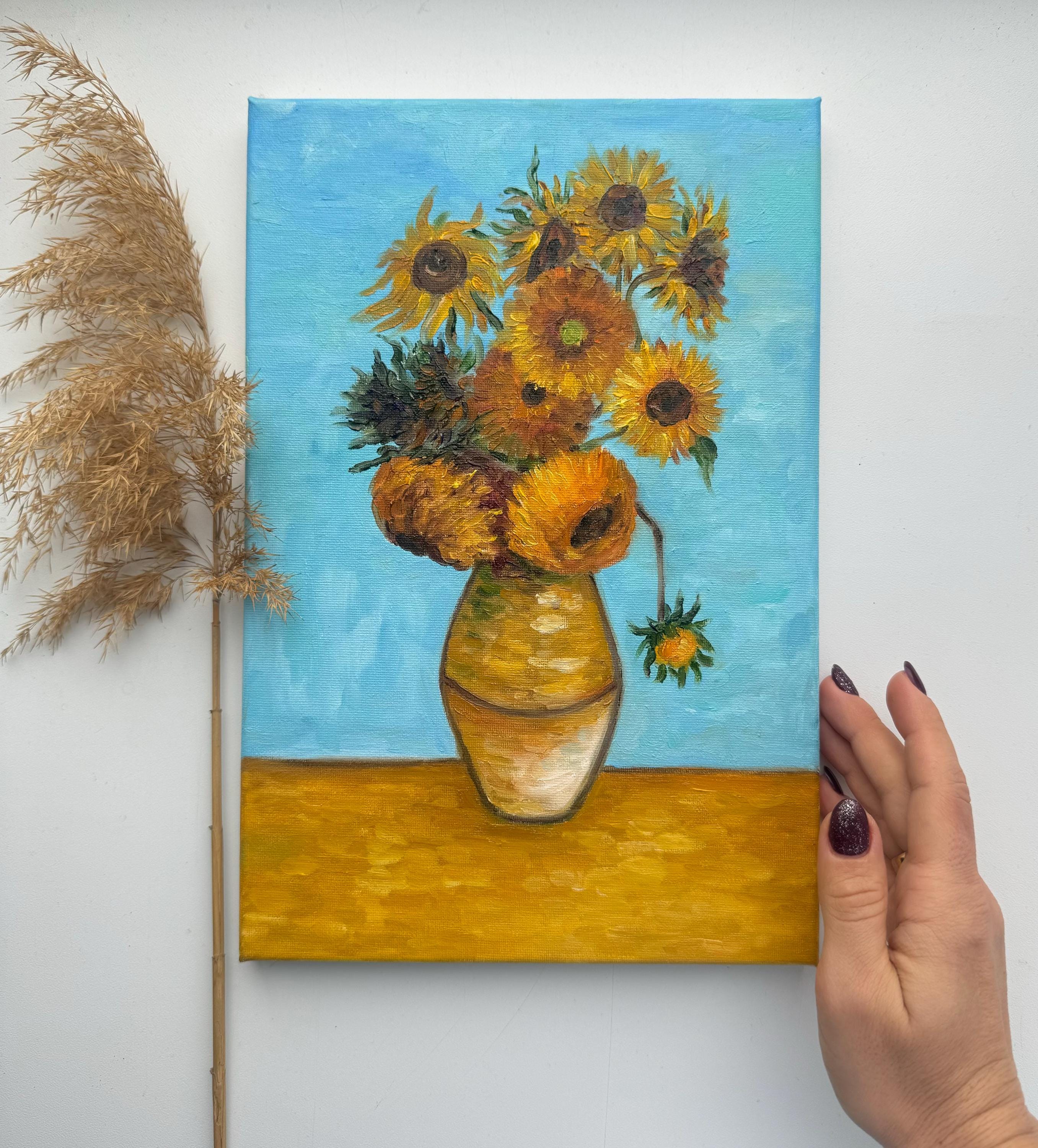 ゴッホのひまわり油絵：花の静物画、8x12 - Etsy 日本