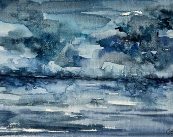 Original Watercolor Seascape Painting: Abstract Coastal Wall Art, 6x8 inches