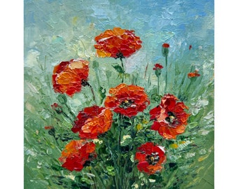 California Poppy Painting: Impasto Floral Art, 6x6