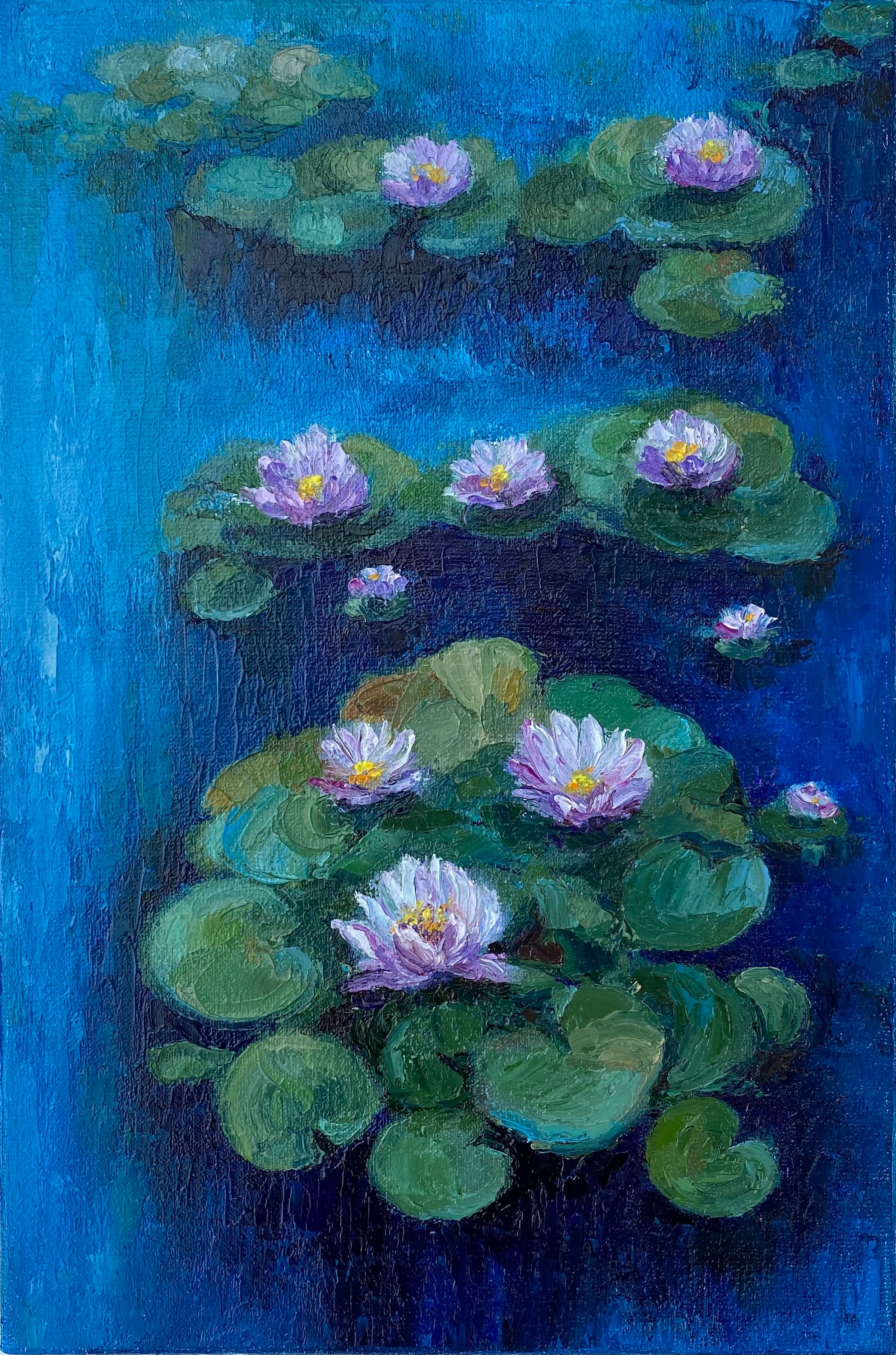 モネの睡蓮の池の絵画：インパストロータスアート、8x12 - Etsy 日本