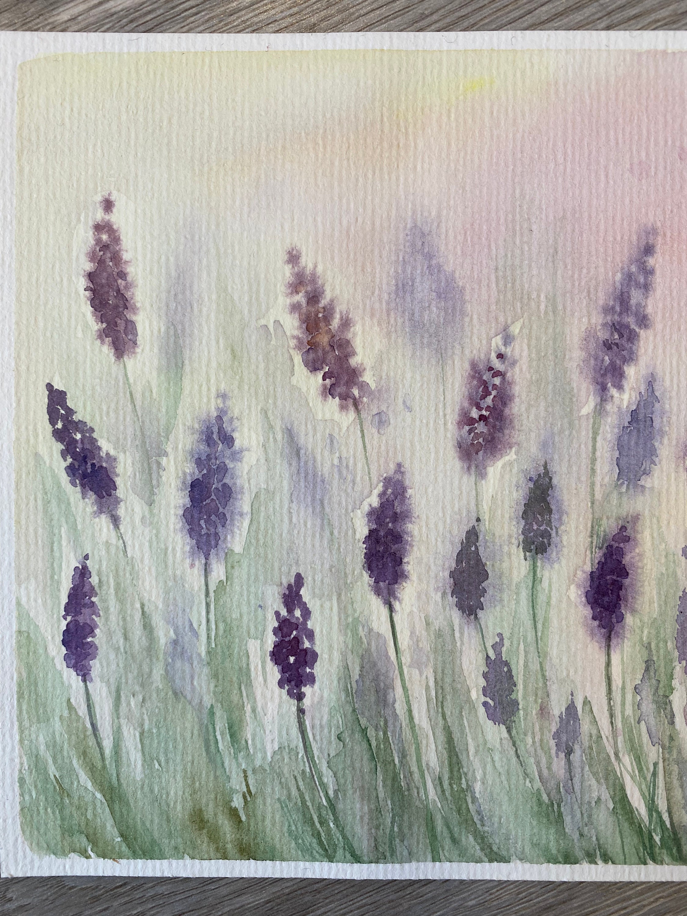 オリジナル水彩画ラベンダー畑：プロヴァンスの花の芸術（6x8） - Etsy