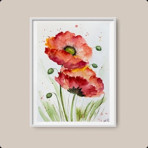 Poppies painting farmhouse wall art poppy watercolor california poppy print neutral floral art countryside painting minimalist wall decor