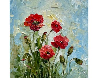 California Poppy Painting: Impasto Floral Art, Small 4x4