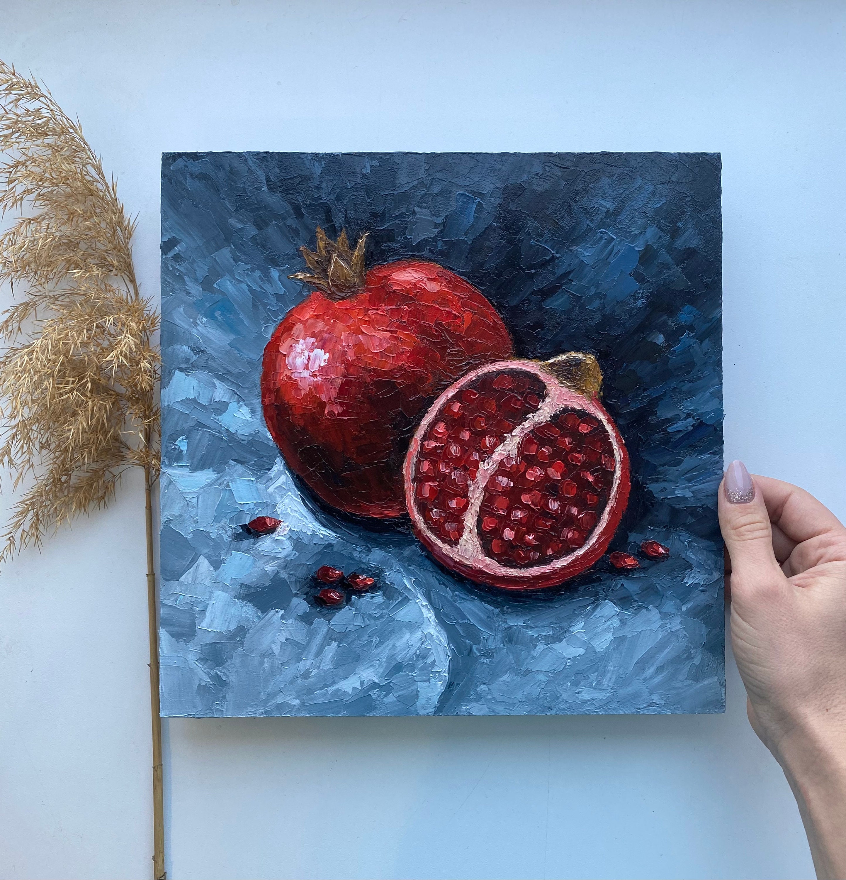 ザクロの絵画 オリジナルアート フルーツ ザクロの油絵 厚塗り ザクロの絵画 オリジナルアート フルーツ ザクロの油絵 厚塗り