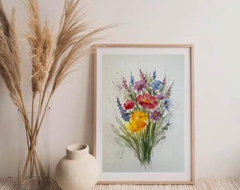 オリジナルの野花の水彩画：草原の花のアート（8x6インチ） - Etsy 日本