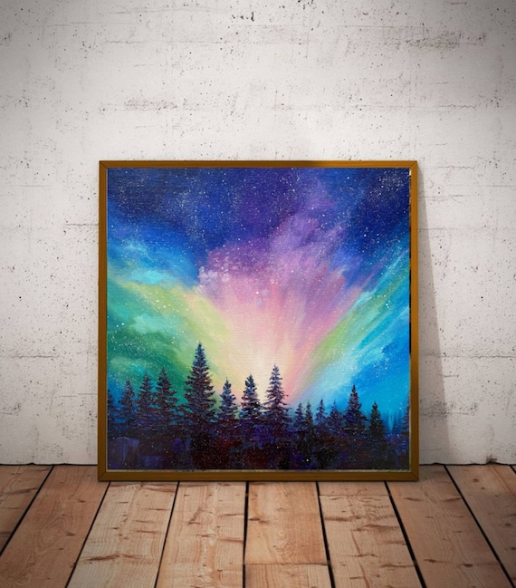 オーロラアートプリント：松の木、オーロラ、夜空 - Etsy 日本