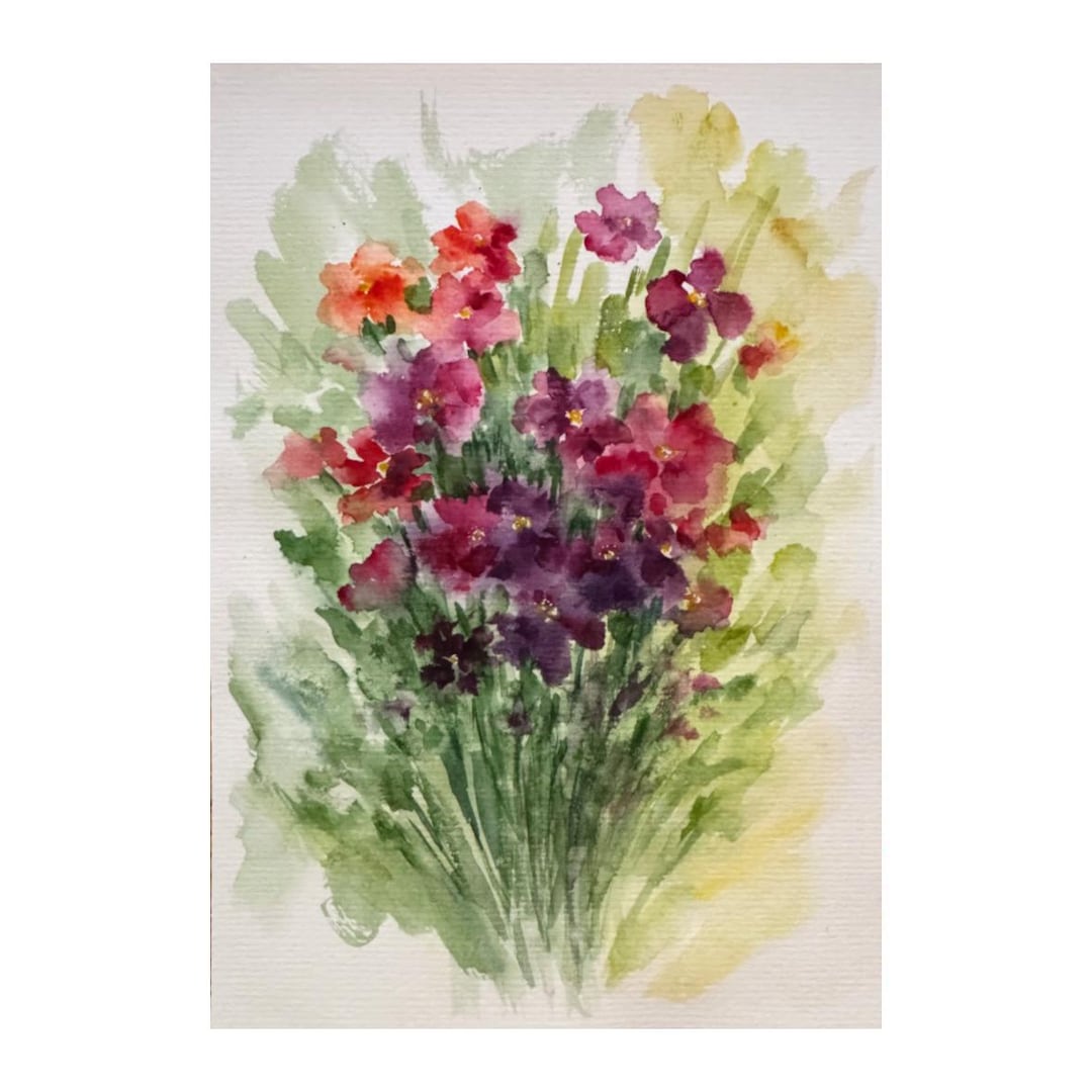 オリジナル水彩画「野の花」：草原の花のアート、8x6インチ - Etsy 日本