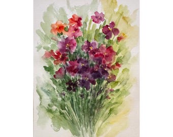Original Watercolor Wildflower Painting: Meadow Floral Art, 8x6