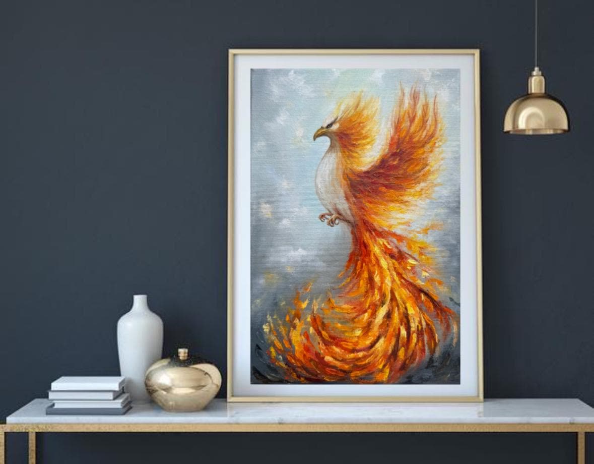 油絵  絵画 【フェニックス】 フェニックスの絵画：キャンバスに油彩を描いたインパスト画