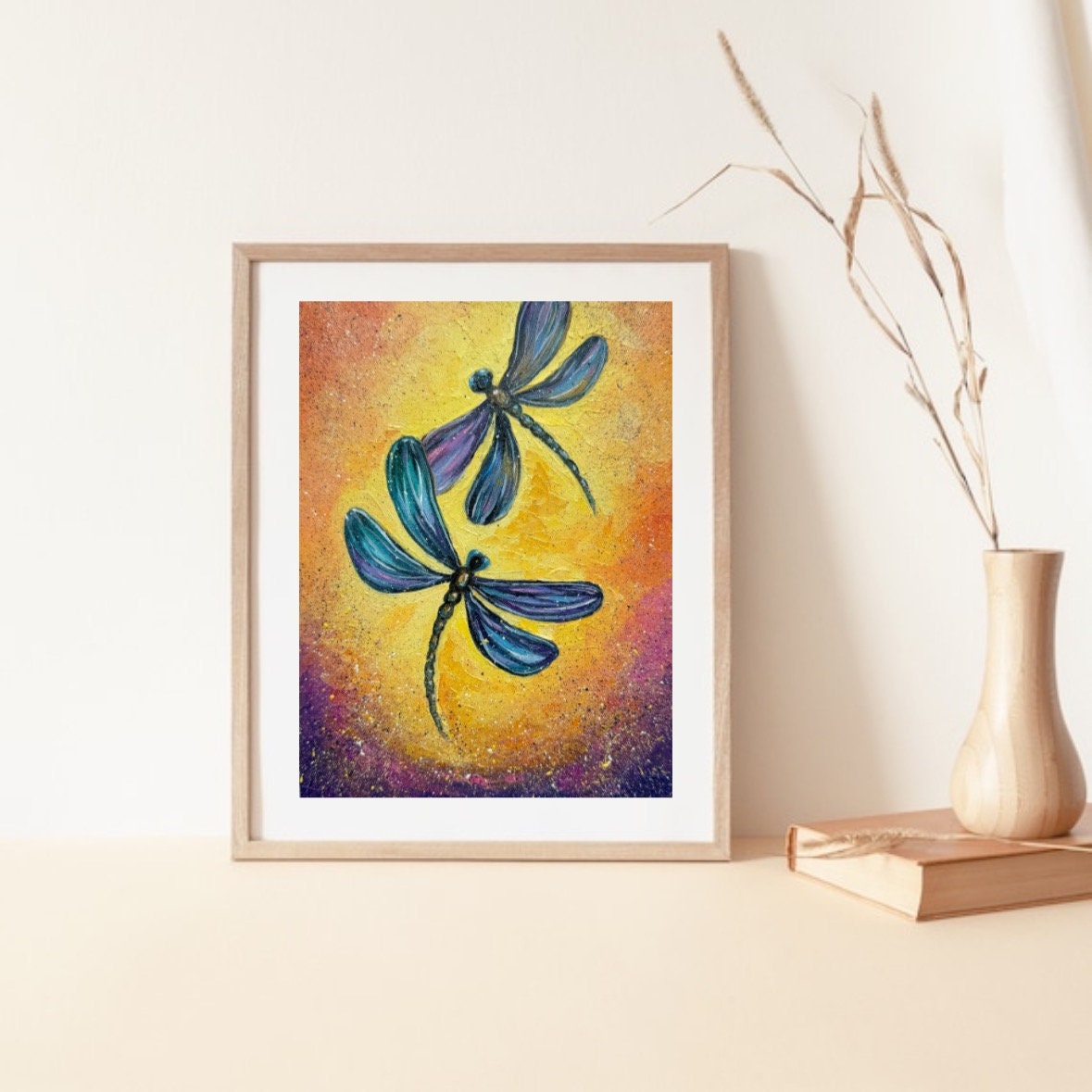 Original Dragonfly Impasto Oil Painting: Sunset Insect Art (8x6) - Etsy