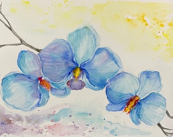 ピンクのシンビジウム蘭の花のオリジナル水彩画 - Etsy 日本