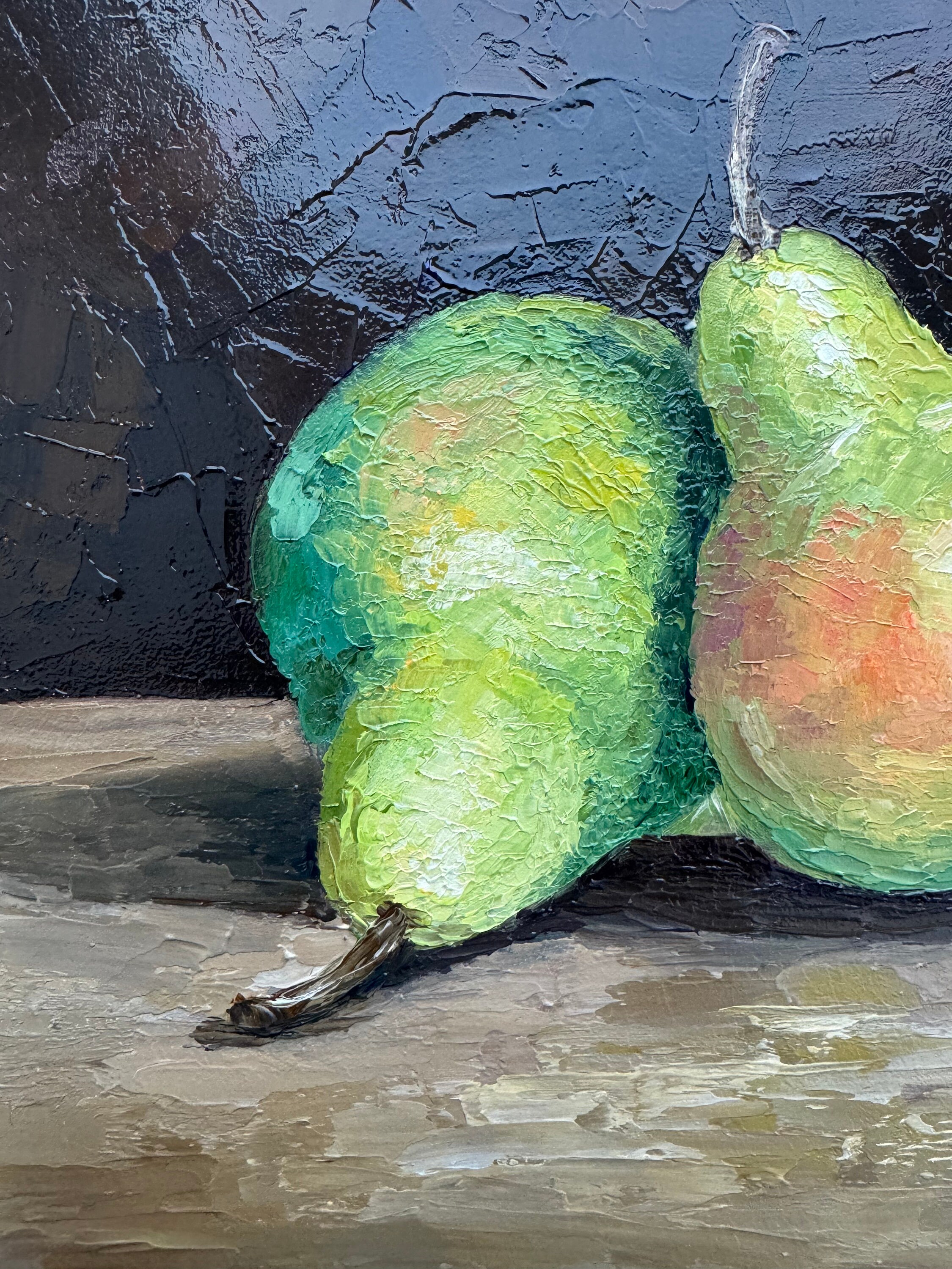 オリジナルの洋梨の油絵：インパストフルーツ静物画、8x8 - Etsy 日本