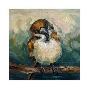 Peinture à l&#39;huile originale de moineau d&#39;art d&#39;oiseau de bruant