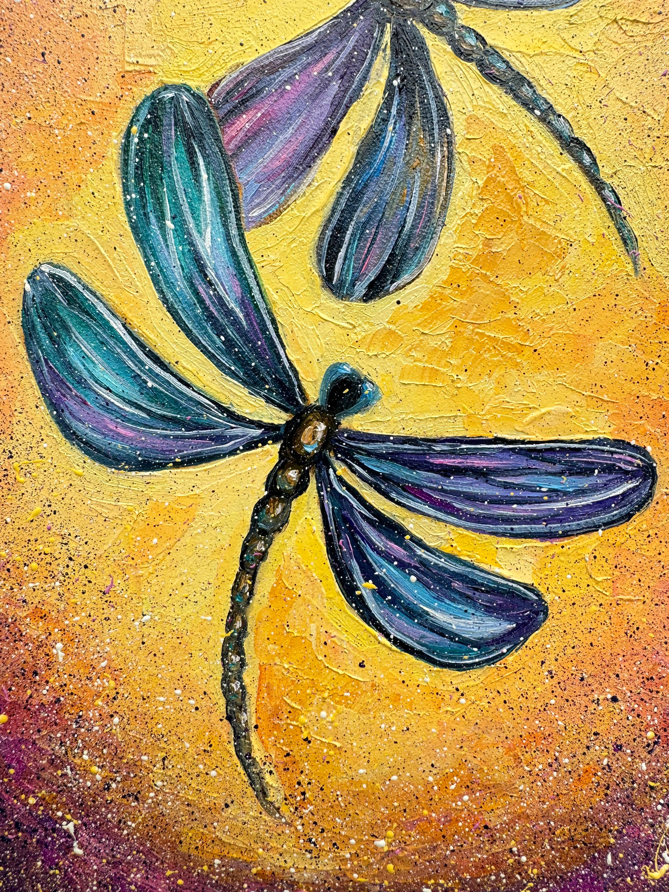 Original Dragonfly Impasto Oil Painting: Sunset Insect Art (8x6) - Etsy