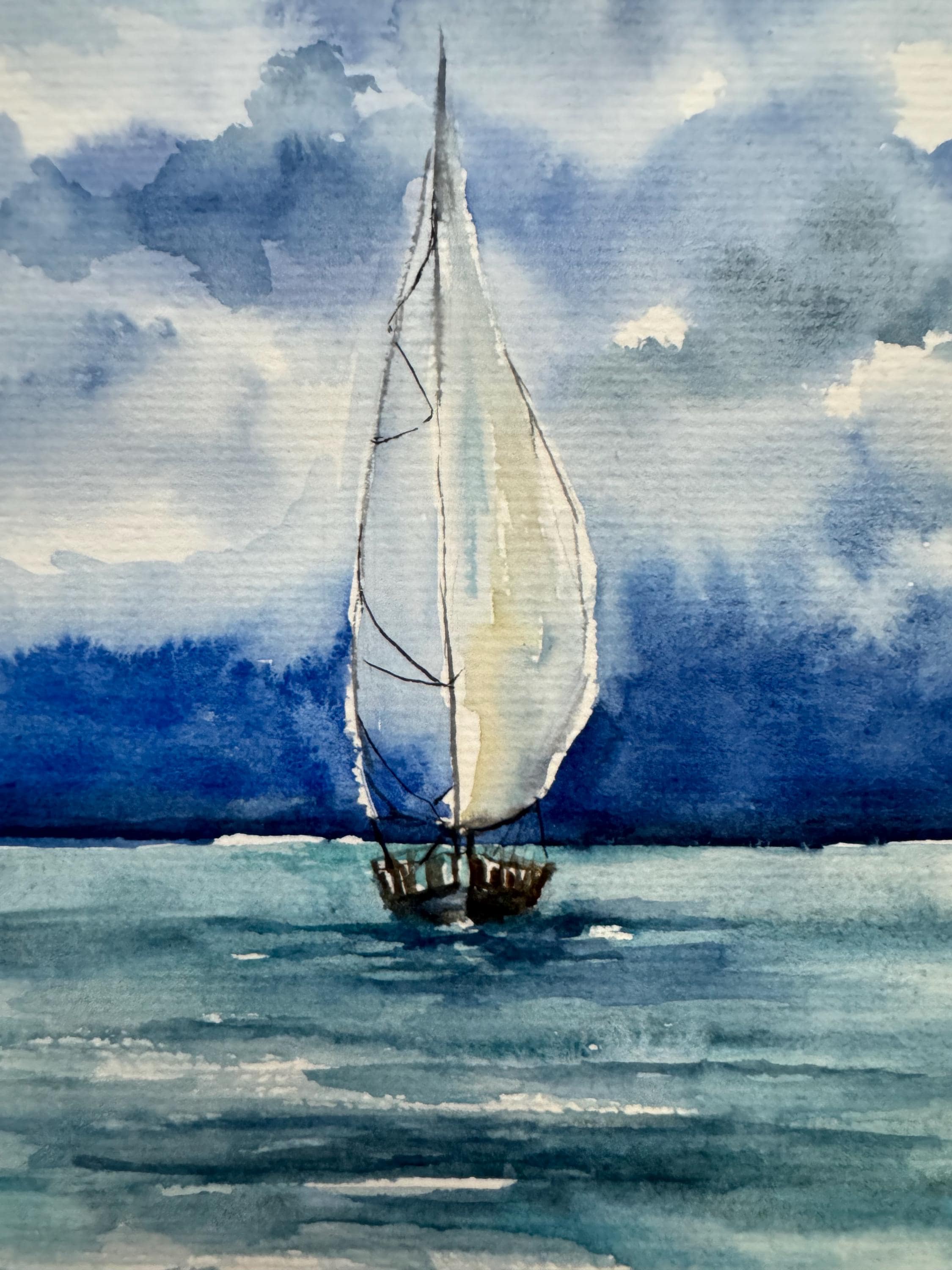オリジナル水彩画「帆船」：カリフォルニアの海景アート 6x8 - Etsy 日本
