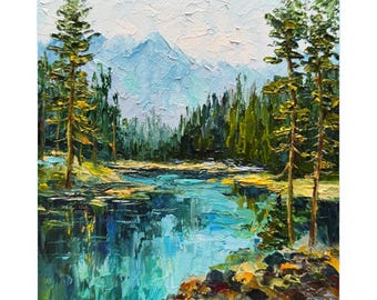 Glacier National Park Oil Painting: Impasto Mountain Landscape Art, 6x6