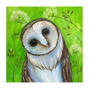 Owl Painting Barn Owl Original Art Bird Oil Impasto Painting Owl Bird Wall Art Colorful Bird painting 8x8 by Alla