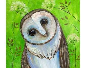 Peinture effraie des cloches : peinture originale d'oiseaux à l'huile d'empâtements (8 x 8)