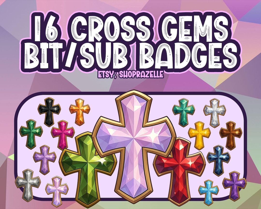 Cross Gem Twitch Sub Badges – 16 Christian Bit Badges, Crystal Cross ...