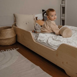 Letto per Bambino a Forma di Casetta 80x160 cm Lettino di Design Struttura  in Legno in Stile Montessori - Color Legno