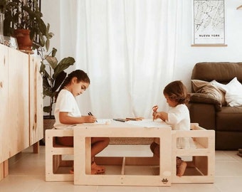 Coffee table set with 2 Montessori chairs