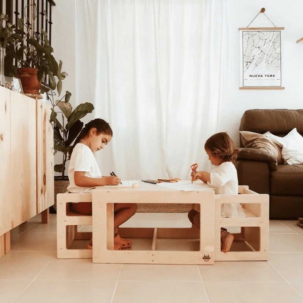 Ensemble table basse avec 2 chaises Montessori