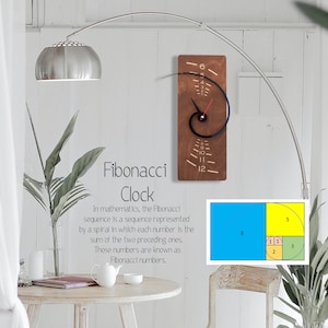 Fibonacci Clock: Wooden Mathematics Wall Clock, Unique Office Decor