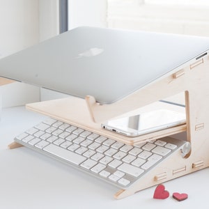 Laptop stand wood, Laptop tray, Laptop riser, Laptop stand holder, Wood Double stand, Office home Work Support ordinateur