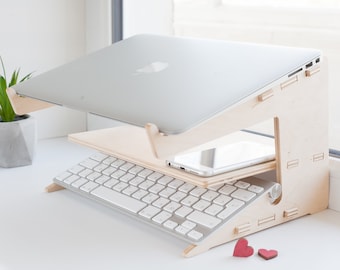 Laptop stand wood, Laptop tray, Laptop riser, Laptop stand holder, Wood Double stand, Office home Work Support ordinateur