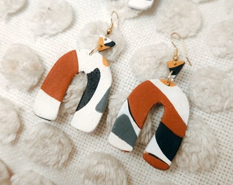 Boho Earrings, Polymer Clay Earrings, Arch Earrings, Terrazzo Earrings, Handmade Earrings, Statement Earrings (Pair)
