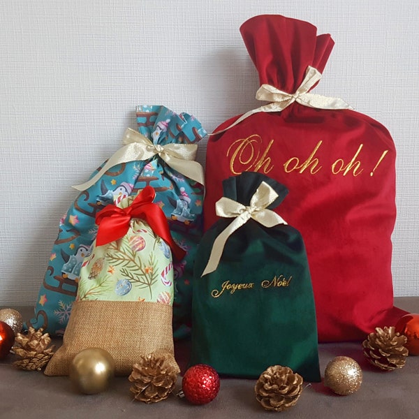 Hotte de Noël, emballage cadeau, pochons de noel, sachet