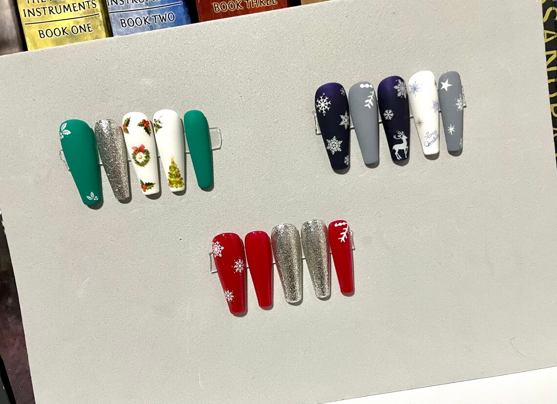 3 Sets Press On Nails Christmas Theme Bundle Matte or Shiny | Etsy