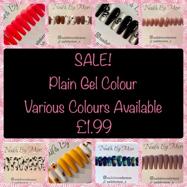 Luxury Press On Nails SALE! Plain Gel Colour - Pink, Blue, Green, Yellow, Purple - 1.99 while stocks last.