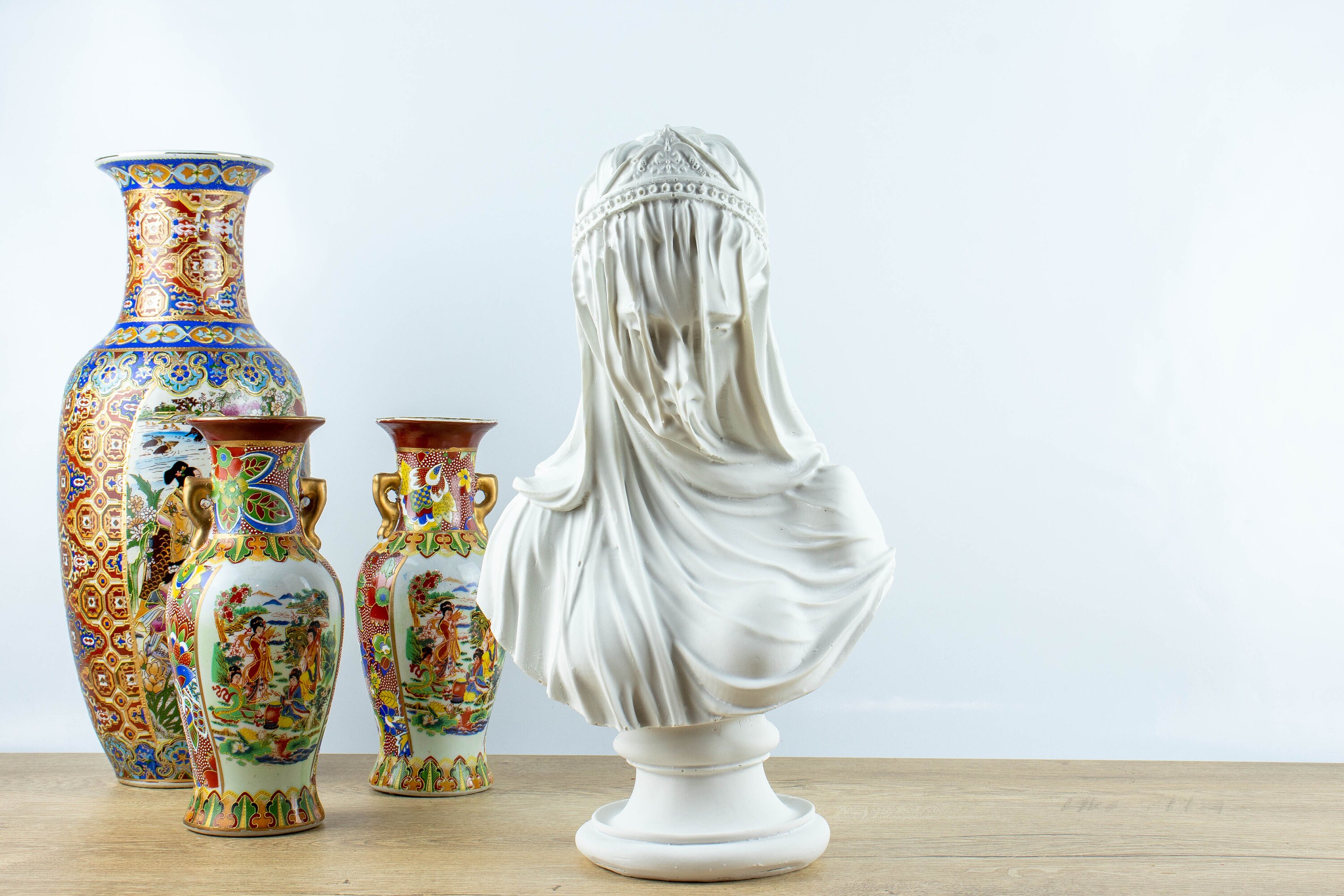 The Virgin Lady Statue, Veiled Lady Bust,soft Pinkveiled Lady Sculpture