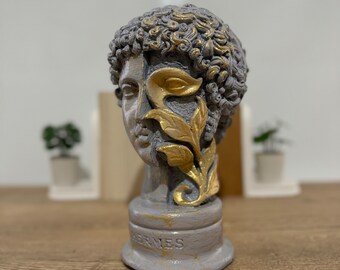 Gris oro Hermes busto cara escultura Roma estatuas griegas antiguas arte mesa moderna moda hecha a mano cara decorativa mitología antigua