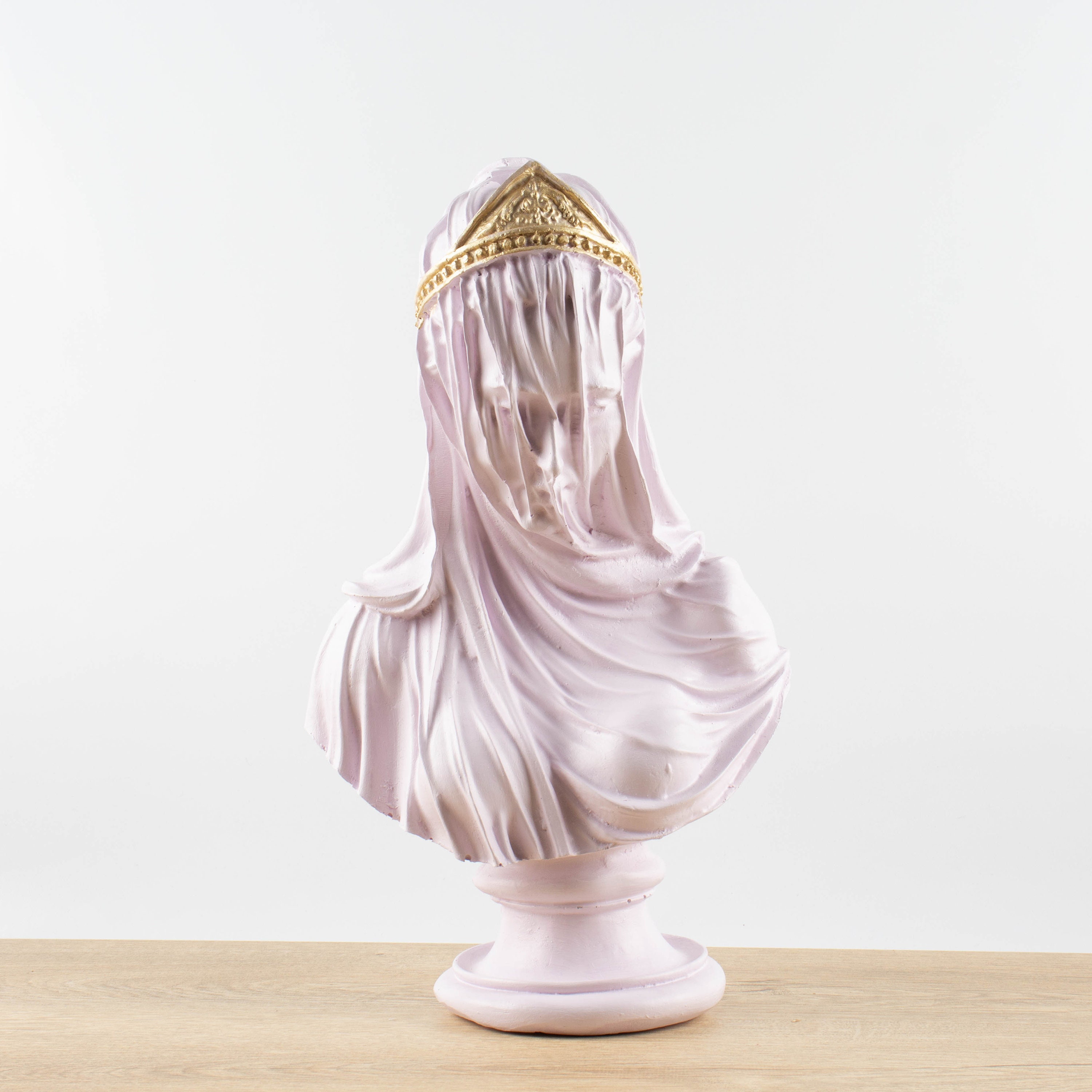 The Virgin Lady Statue, Veiled Lady Bust,soft Pinkveiled Lady Sculpture