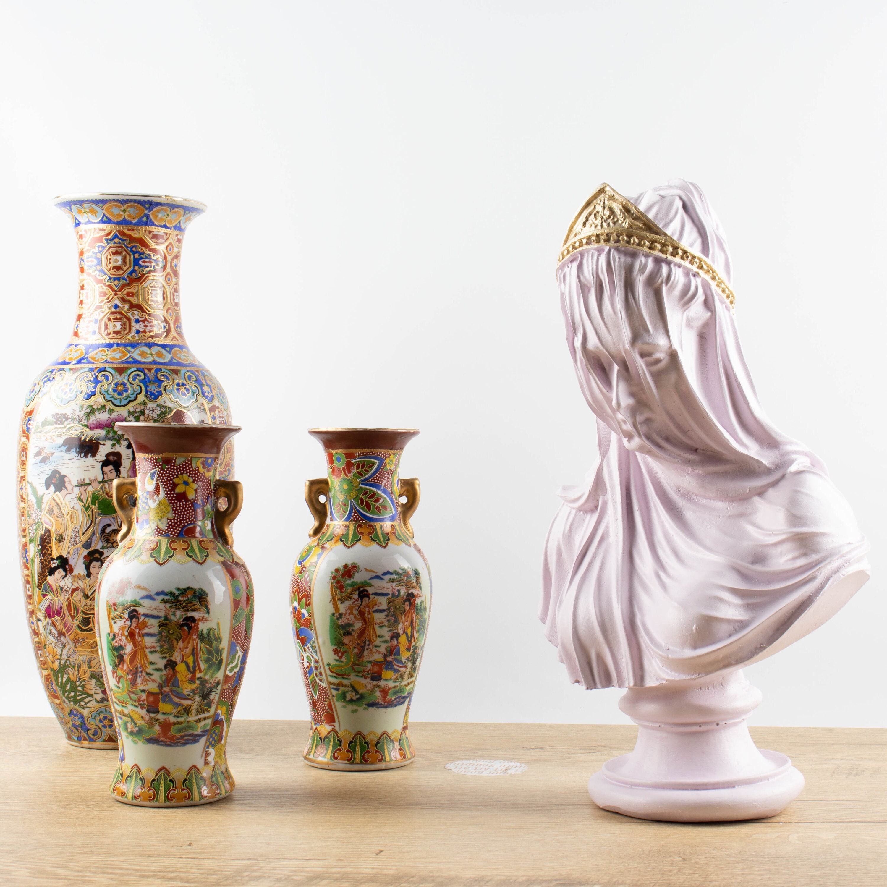 The Virgin Lady Statue, Veiled Lady Bust,soft Pinkveiled Lady Sculpture