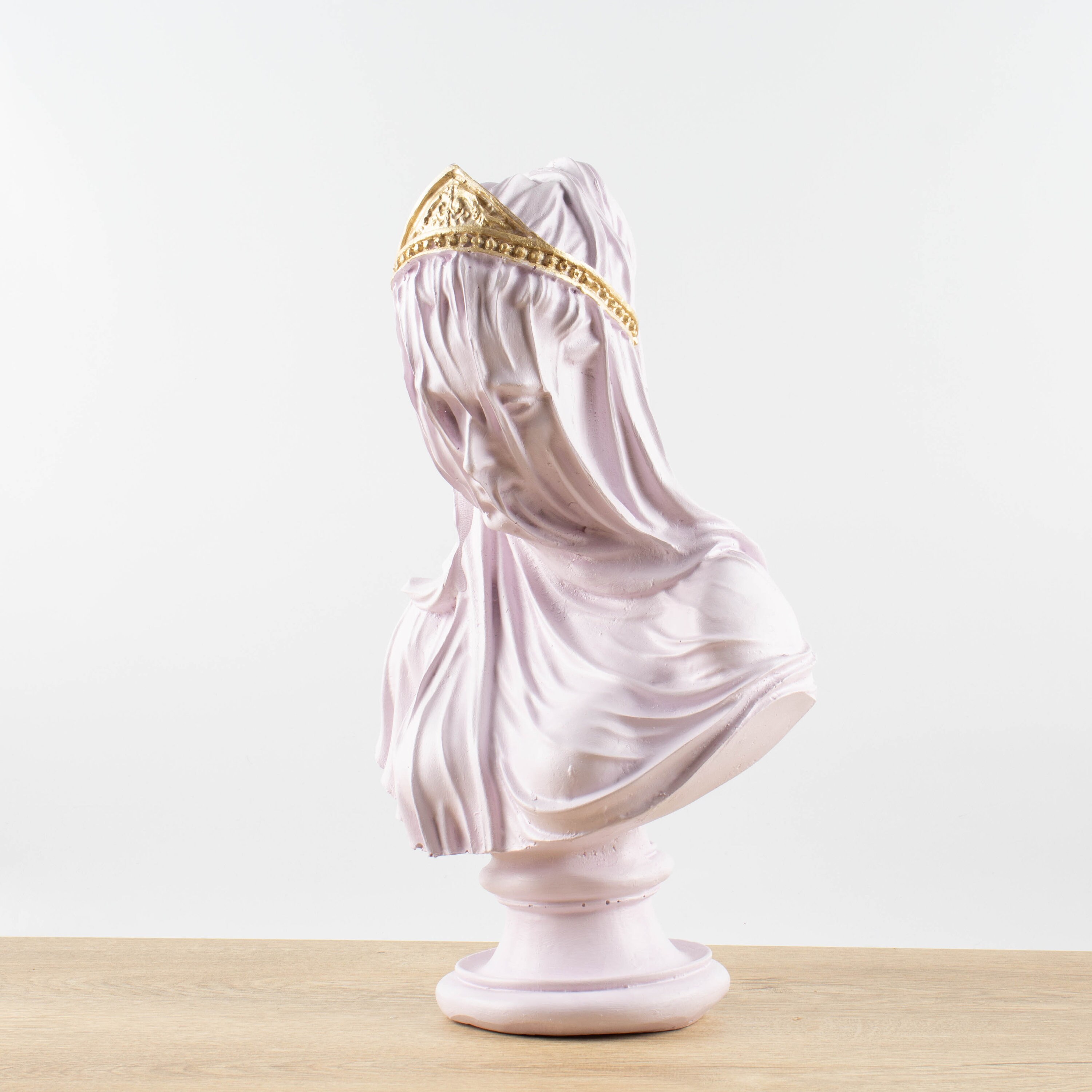 The Virgin Lady Statue, Veiled Lady Bust,soft Pinkveiled Lady Sculpture